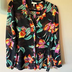 Joie Pink and Orange Buttoned Blouse with Notched Collar